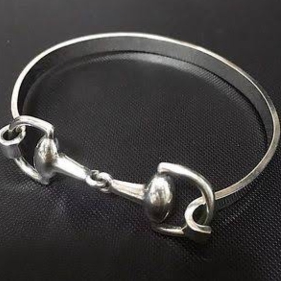 Sterling Silver HorseBit Design Unisex Bangle Bracelet - Picture 8 of 11